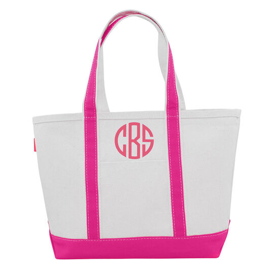 Personalized Medium Hot Pink Trimmed Boat Tote
